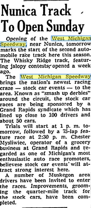 Western Michigan Speedway (West Michigan Speedway) - May 1950 (newer photo)